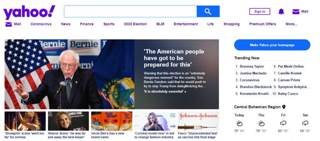 yahoo web design from 2022